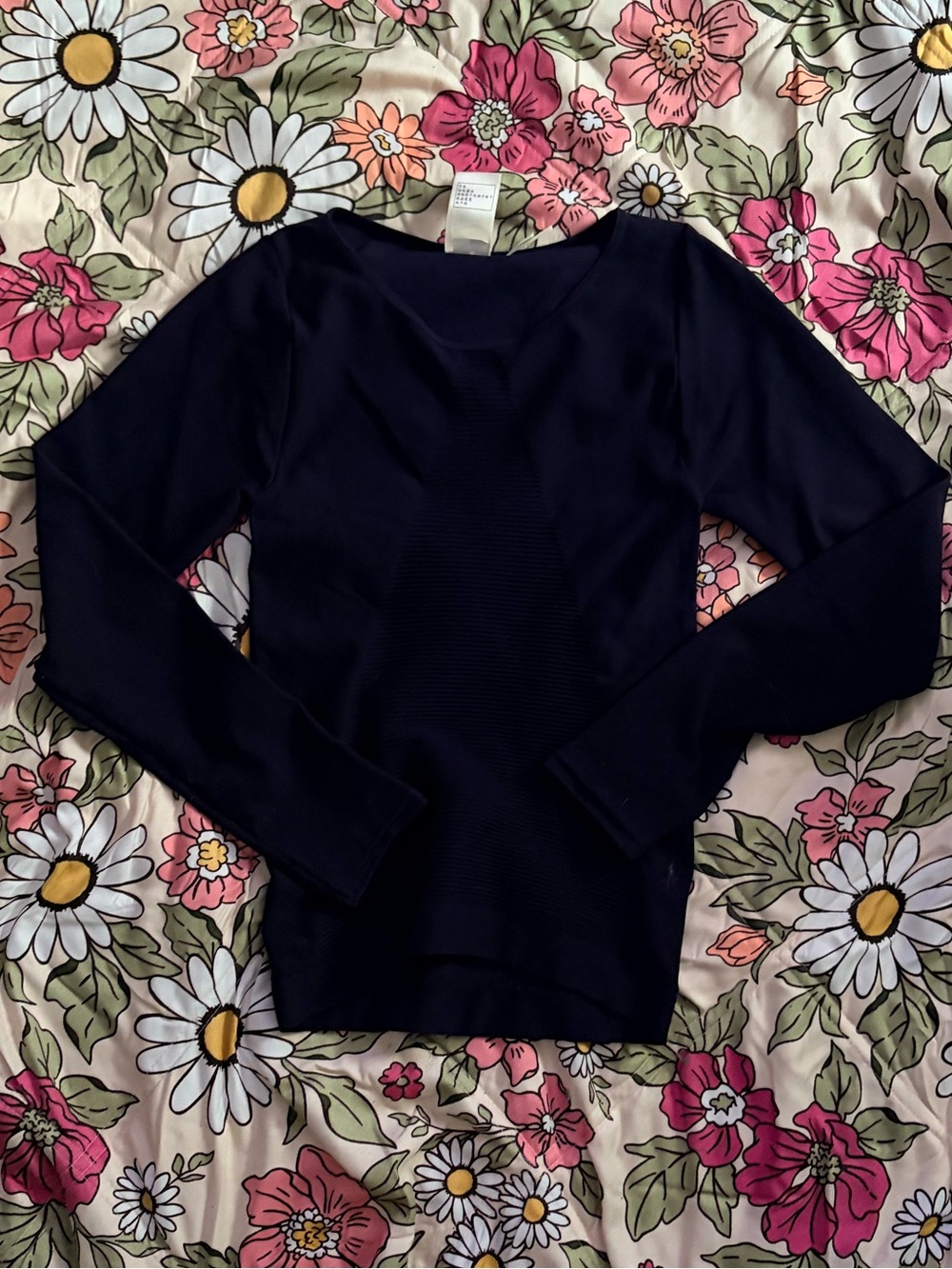 Max Studio Navy Long-Sleeve Boatneck Top